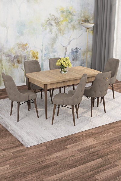 SHOOVVEL Mona Meşe Desen 80x132 Açılabilir Mdf Masa Yemek Odası Takımı, Mutfa...