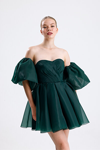 Tangül&Ali'S Moda Evi Kabarık Yeşil Mini Elbise