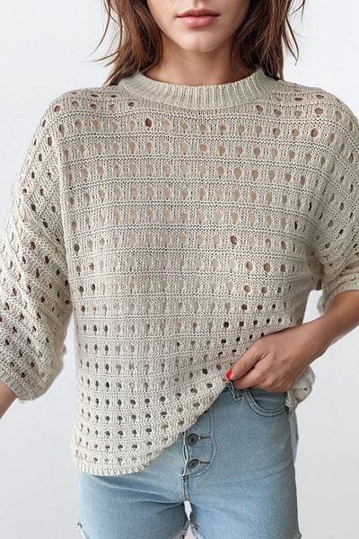 VAGGON Truvakar Sleeve Biisklet Collar Openwork Blouse