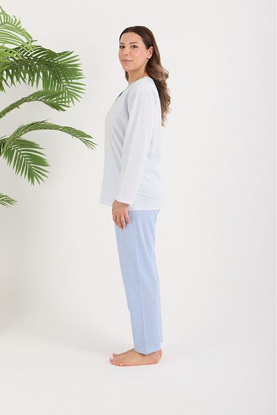 AYSUN TEKSTİL Copy - Quality Cotton Front Open Wide Cut Heart Pattern Mother Pajama Set
