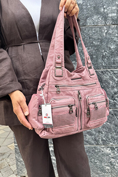 Just Polo Women's Multi-Compartment Soft Washed Leather Handle Cross Shoulder Bag Jps10007