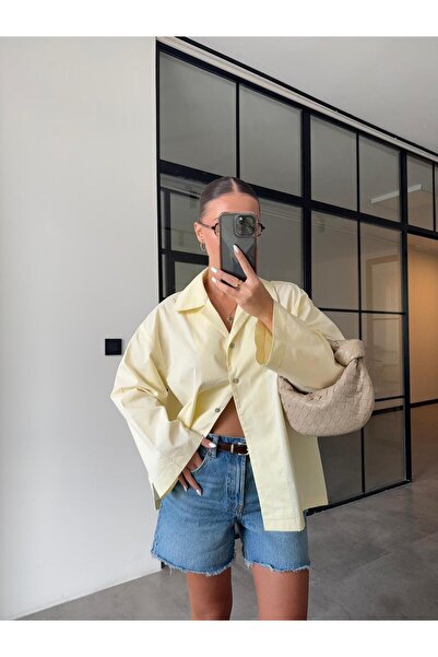 BB Bensu Buyruk OVERSİZE POPLİN KUMAŞ SARI GÖMLEK