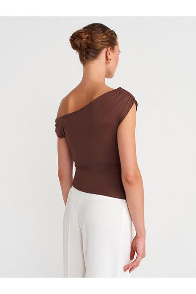 Dilvin 31940 Asymmetric Cut Top-Light Brown