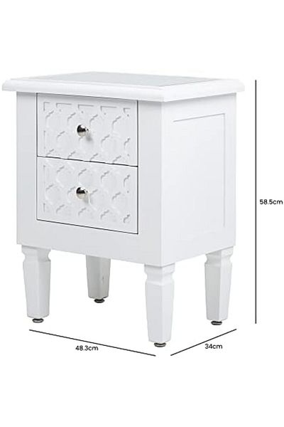 Vanity Living Bedside Table, 2 Drawers Modern Marrakech White Wood Mirrored Top Nightstand Bed Cabin