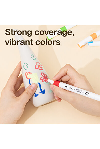 Deli EC191-48 Acrylic Marker Set – 48 Vibrant Colors, Single-Tip, Waterproof & Quick-Drying