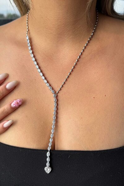 TAKIŞTIR Silver Color Stone Detailed Necklace