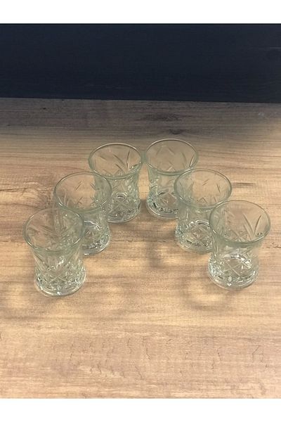 PRATİKOBA Set of 6 Asian Coffee Side Water Glasses Transparent Color Royaleks-70279