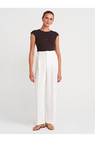 Dilvin 31887 Κοντομάνικο μπλουζάκι με κουμπιά-Σκούρο καφέ