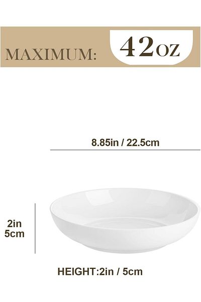 Malacasa Set 6 farfurii adanci din portelan, albe, 1200ml, pentru paste, salata, supa, moderne si rezistente