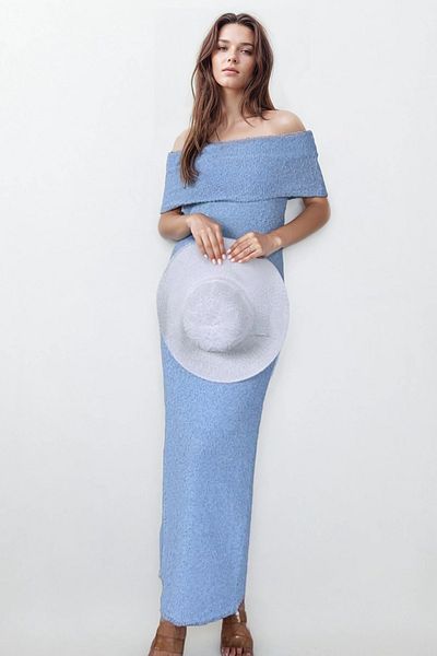 VAGGON Madonna Collar Maxi Length Strapless Dress