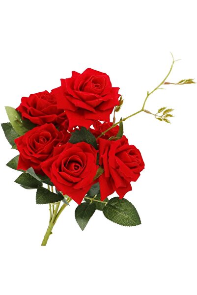 CLICK , Artificial flower bouquet made of Polyester, 6 strands roses, 55cm, red