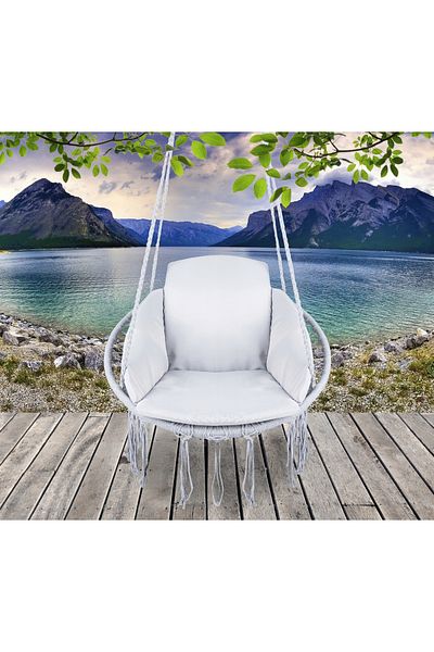SERSIMO round swing chair with cushion for home or garden, gray