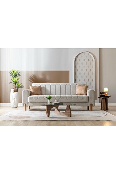 BERFUR HOME ALYA Sandıklı Kanepe 3 Kişilik - Krem