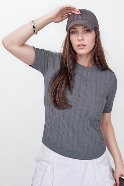 VAGGON Crew Neck Ribbed Knitwear Blouse