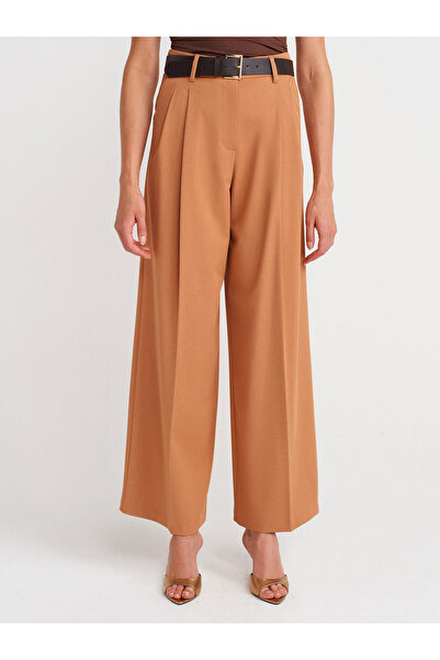 Dilvin 72149 Kemerli Çift Pilili Pantolon-A.Kiremit