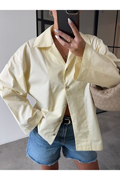 BB Bensu Buyruk OVERSİZE POPLİN KUMAŞ SARI GÖMLEK