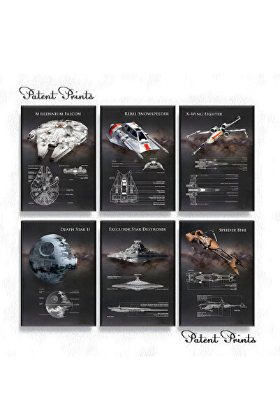 Home Σετ 6 αφίσες StarWars, Φωτογραφικό χαρτί υψηλής ανάλυσης Millennium Falcon