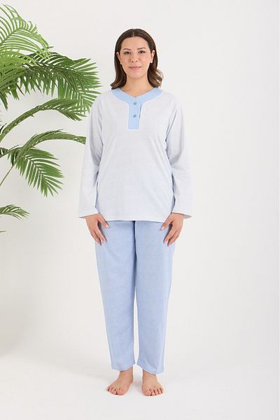 AYSUN TEKSTİL Copy - Quality Cotton Front Open Wide Cut Heart Pattern Mother Pajama Set