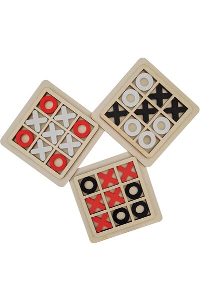 asmiat مجموعة لعبة تيك تاك تو الخشبية - 3 ألواح مع قطع حمراء وسوداء وبيضاء لم...