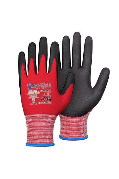 KAYGO Set of 3 pairs of work gloves, nylon/nitrile, black/red, size XL/10