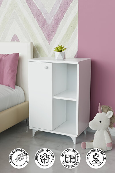 Hediyeler Kapında 2 Raflı tek kapak Çocuk Odası Çok Amaçlı Dolabı - Beyaz