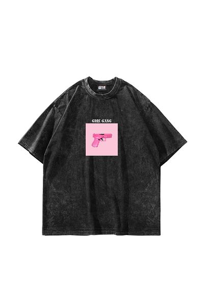 Sekizbiraltı Girl Gang Printed Oversize Unisex Washable Black Tshirt