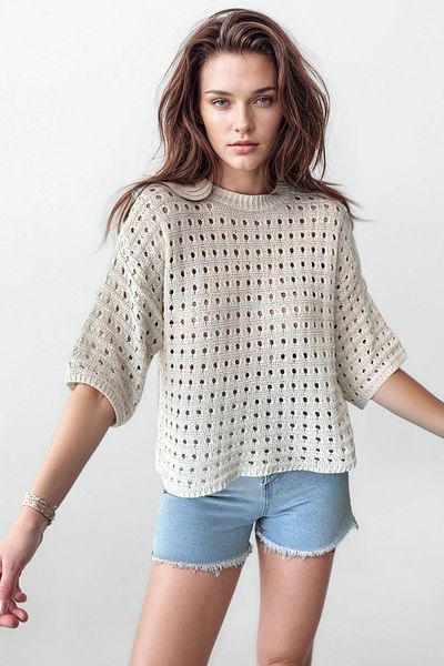 VAGGON Truvakar Sleeve Biisklet Collar Openwork Blouse