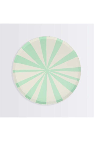 Meri Meri - Mint Stripe Plate - Mint Çizgili Tabaklar - S - 8'li