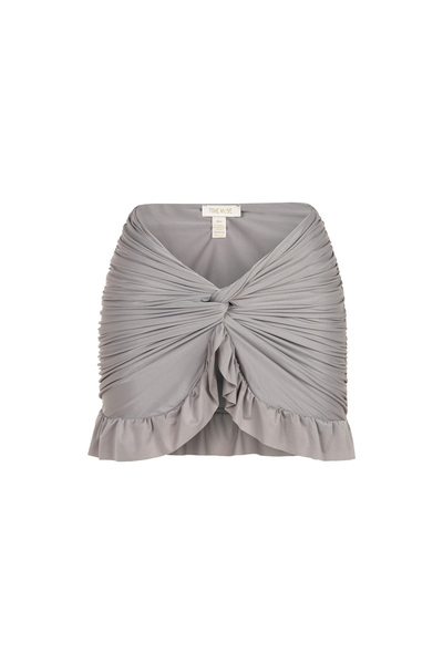 TIME MUSE Fusta cu volane gri din nurcă cu detaliu cu nod CARRIE