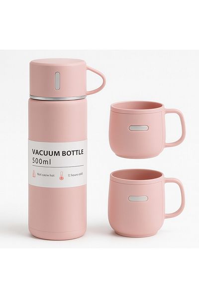 TSUMAB 500ml Vacuum Bottle with 2 Cups – Hot & Cold Insulated Flask Set