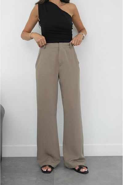 ForOus Pallazo Pants High Waist with Front Zipper and Hidden Hooks with Side Pockets
