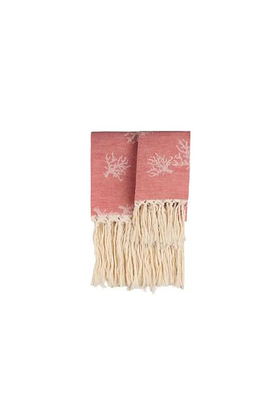 Casa Amalfi Set of 2 guest towels, 70x135 cm, cotton and linen, Casa Amalfi, Coral Fringe, coral