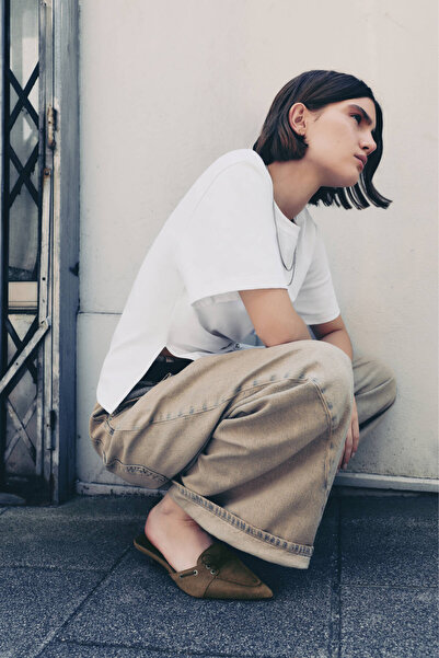 Pull & Bear Deri topuklu arkası açık ayakkabı