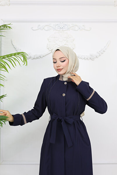 ESİN GİYİM Lacivert Biyeli Kemerli Pardesü