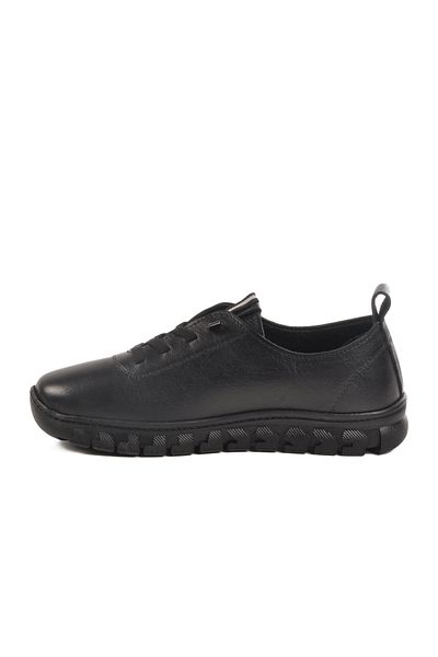 AYAKMOD Black Genuine Leather Anatomical Sole Women's Casual Shoes 9050-26K Z