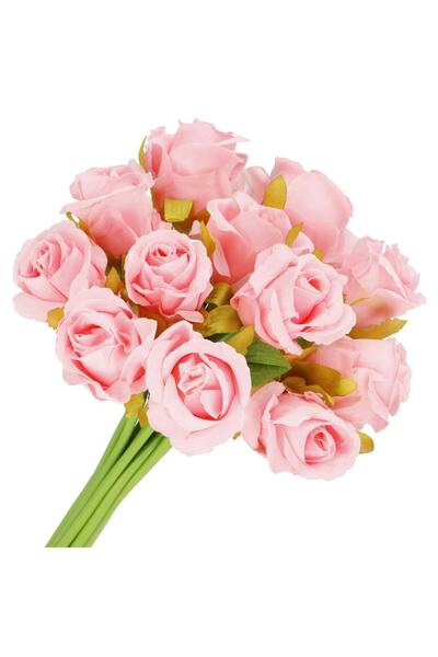OEM Buchet de flori artificiale din poliester, 12 fire trandafiri, 26cm, roz