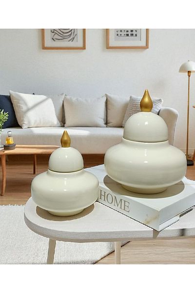 VERA HOME DECOR Ceramic, Hand-Painted Decorative, Cream Shah Cube, Vase