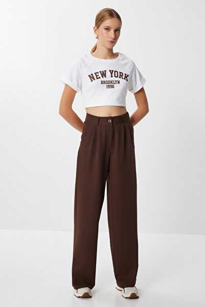 Lovelyİstanbul Cepli Dokuma Palazzo Pantolon LGK0007 KAHVERENGİ