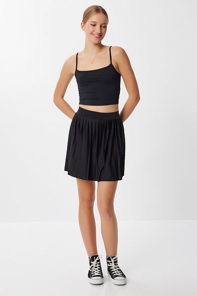 Lovelyİstanbul Pleated Mini Knitted Skirt Ldz0042 Black