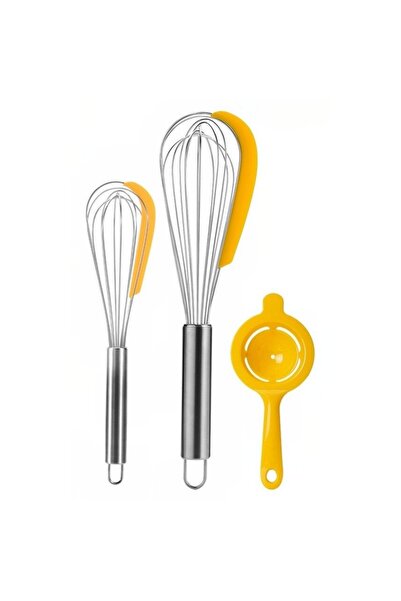 SOHO Set 3 Cooking Utensils 2 Whisks 1 Egg Separator Stainless Steel Silicone Yellow