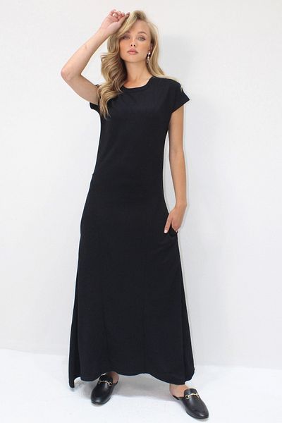 VAGGON Women's Black Crew Neck Double Pocket Stitched Detail Sleeveless Modal Fabric Dress Prmx14213