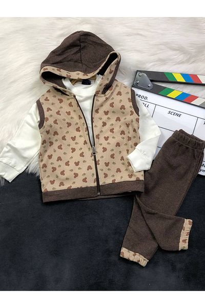 KGN GİYİM Baby Boy 3-Piece Vest Bottom Top Set