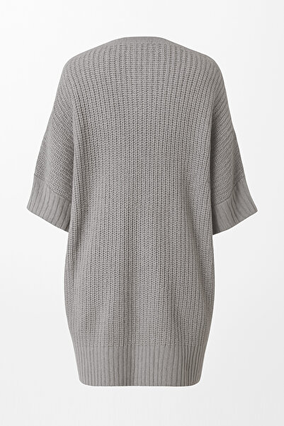 VAGGON Kadın GRİ Çift Cepli Oversize Triko Hırka VS00737