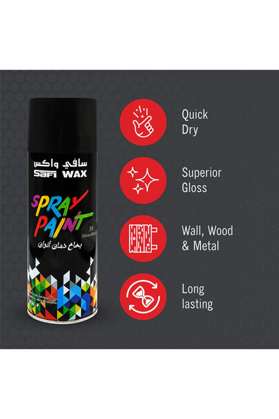 SAFI WAX Spray Paint Gloss Black SFW-P-39 – Quick Dry, Gloss Finish for Multiple Surfaces 450ml