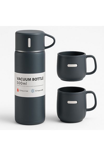 TSUMAB 500ml Vacuum Bottle with 2 Cups – Hot & Cold Insulated Flask Set