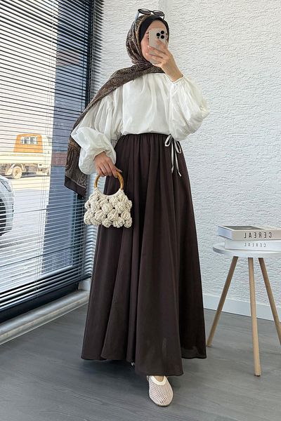 MELEK ARAZ Premium Voile Crush Skirt - Brown