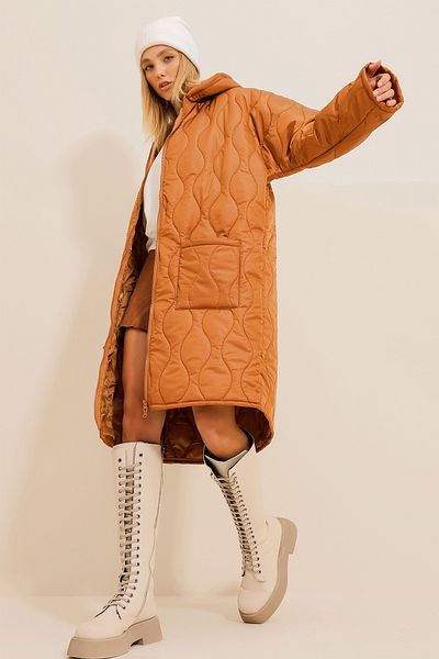 VAGGON Women's Taba Double Pocket Front Double Zipper Hooded Long down Coat Prmx10976