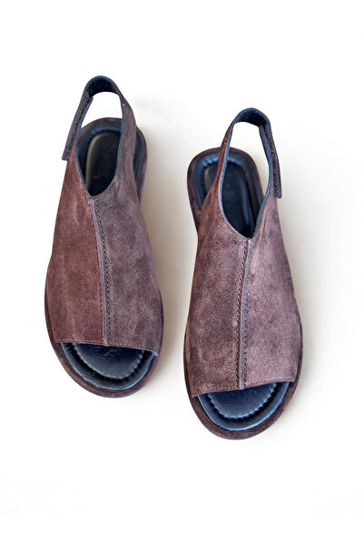 NE&VE SHOES Γυναικεία καθημερινά σανδάλια από γνήσιο δέρμα Velcro σε καφέ σουέντ