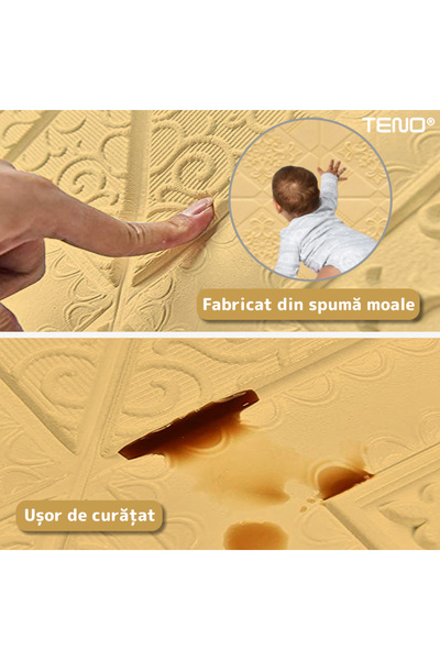 Teno Set Tapet 3D Teno119, acoperire 4.9 mp, autoadeziv, perete/tavan, model floral, 70x70 cm, galben