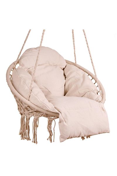 SERSIMO Round suspended swing chair with Comfort Plus cushion, home or garden, ecru
